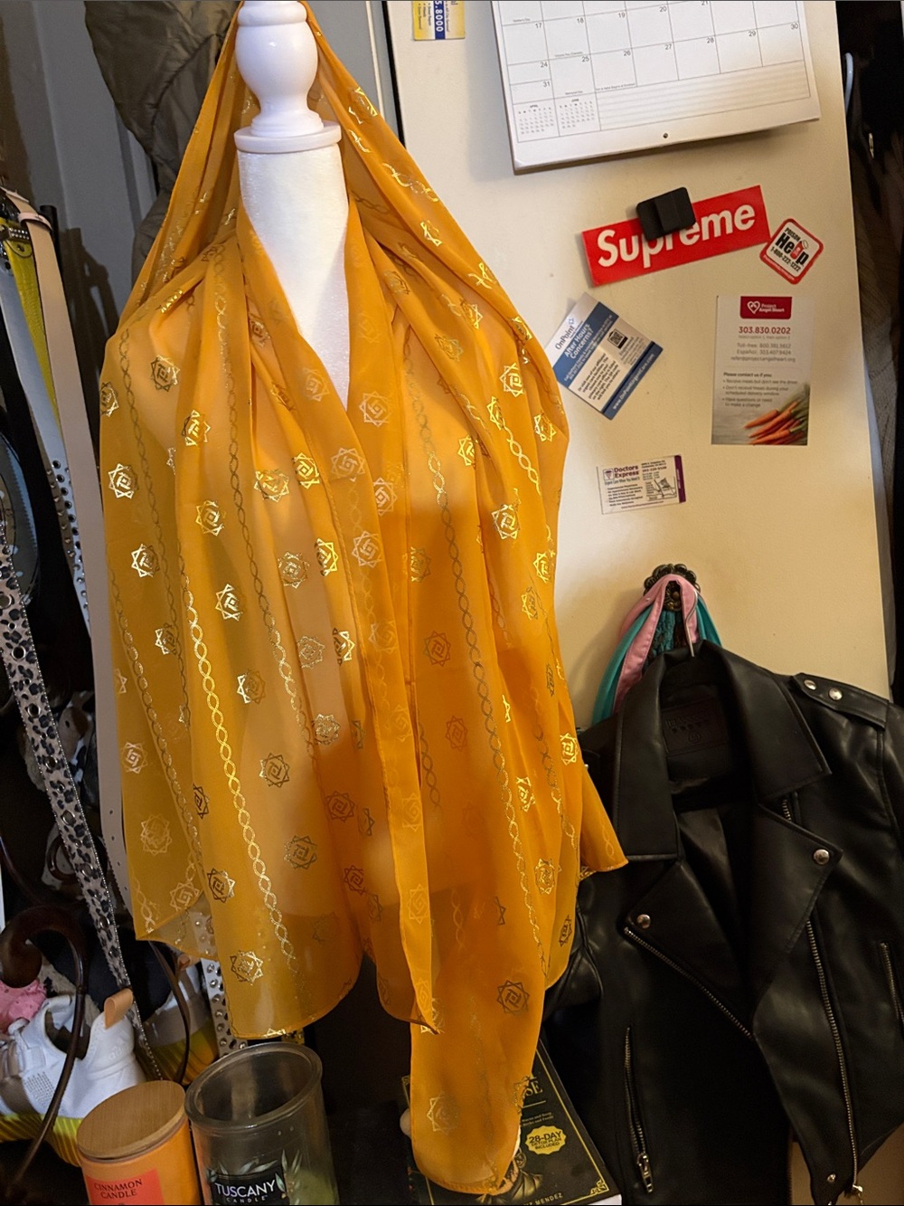 Gold Foil Mustard Yellow Sheer Scarf